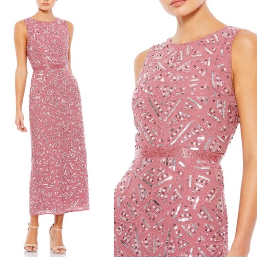 Mac Duggal Pink Sequin Maxi Dress
